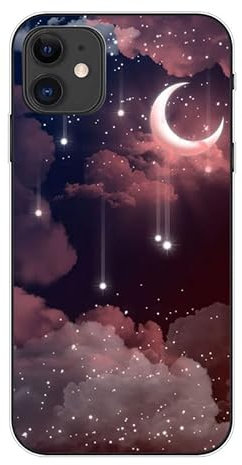 KARTXITAI Hülle Kompatibel mit iPhone 11, Stoßfeste Schutzhülle mit Weiche Silikon Bumper Case Handyhülle Anti-Kratzt Transparent Rückseite - Sterne,Mond,Wolken,Himmel