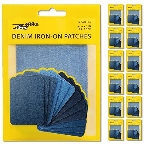 ZEFFFKA 13PACK Jean-Flicken zum Aufbügeln für Innen und Außen Stärkster Kleber 100% Baumwolle Verschiedene Blautöne Reparatur-Dekorationsset 12 Stück Größe 3 x 4-1/4 (7,5 cm x 10,5 cm)