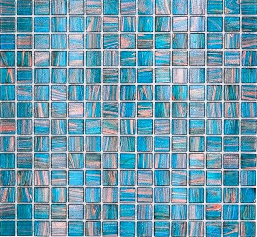 Glasmosaik Mosaikfliese Türkis Blau Perlenzian Kupfer changierend Wand Fliesenspiegel Küche Dusche