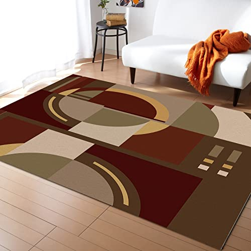 Wohnzimmer Teppich, Abstrakte Bauhaus-Geometrie-Kunst-Braun-Gelb-Beige Teppiche Weicher Teppich Antibakterielle Fussmatte Für Außen Garten Eingang 100X150Cm