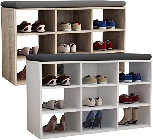 VCM Holz Schuhregal | Maße ca. H. 50 x B. 80 x T. 30 cm | Schuhkommode mit 9 Fächer | Schuhschrank - Hinsol XS