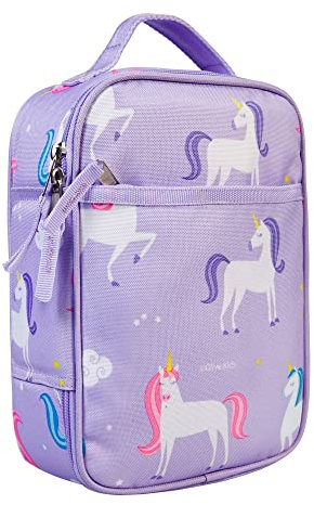 Wildkin ECO rPET - Lonchera original para niños y niñas, perfecta para primaria, elegante, reutilizable, aislada con bolsillo de malla, mantiene tu comida fresca para la escuela y viajes, unicornio