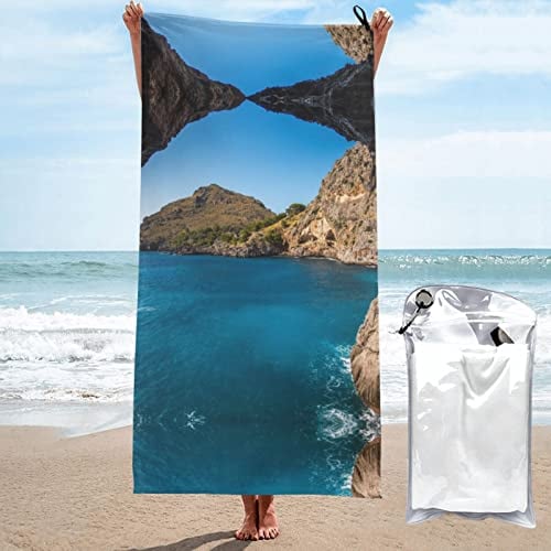 SONOON Arch In Mallorca Spanien Print Strandtuch Mikrofaser Saunatuch Schnelltrocknend Fitness Handtuch Leicht und Dünn Tragbares Saunatuch