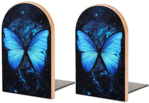 Serre-livres pour étagères pour contenir des livres, motif papillon bleu, ciel étoilé, petit bouchon de livre antidérapant, décoration pour la maison, le bureau