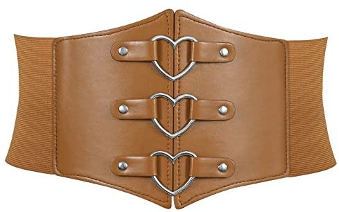LEACOOLKEY Corset Belt for Women Wide Elastic Tied Waspie Belt for Halloween Costume，Lace-up Cinch Waist Belt for Dresses