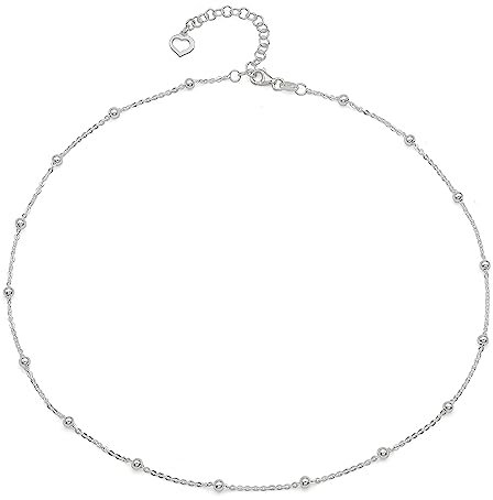 Aka Gioielli® - Collana Girocollo Donna in Argento 925 Sterling - Catenina con Sfere - lunghezza regolabile