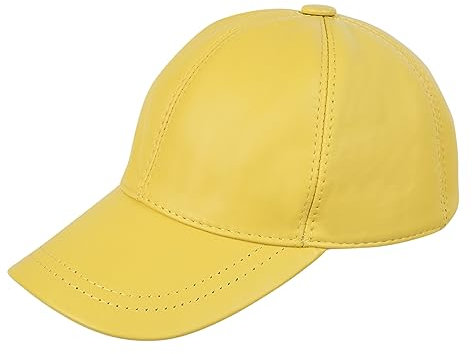 Zessano Echtleder Baseballkappe für Herren und Damen - 100% Schafsleder Unisex Baseball Cap - Verstellbar, Einfarbig, Einheitsgröße, Sonnenmütze (Gelb)