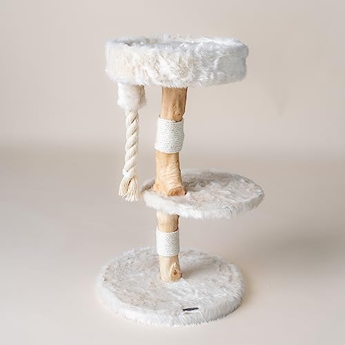 RHRQuality Furry Bengal Arbre à chat, de qualité supérieure, pour chats et chatons, couleur beige, hauteur : 85 cm, plaisir d'escalade idéal