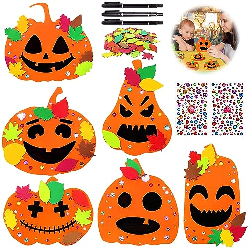 67 Stück Herbst Basteln für Kinder,Halloween Kürbis Dekorationen,Schaumstoff Kürbis Formen,Halloween Aufklebern Gesichtsaufkleber Strasssteinen,DIY Bastelsets für Thanksgiving Halloween Kürbis Deko