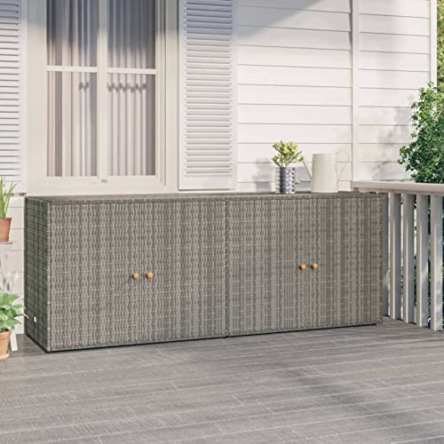 GuyAna Armario de almacenaje de jardín ratán PE Gris Caja de Almacenamiento de jardín 198x55,5x80 cm