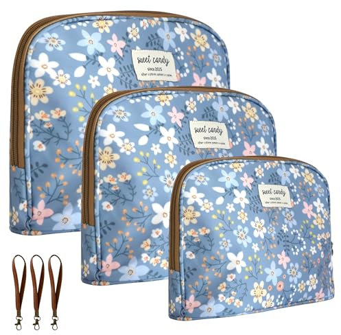 Set 3 Neceser Mujer Impermeable (S, M, L) con Asas - Organizador Maquillaje y Bolsa de Aseo Multiusos para Viaje, Playa, Piscina, Niñas, Bebé - Color Azul