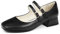 elerhythm Mary Jane Square Punta chiusa casual con doppia cinghia alla caviglia Flats Chunky Block scarpe con tacco basso, Nero , 37 EU