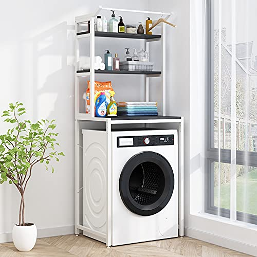 DOFFO Cadres de Rangement pour Lave-Linge sur Pied pour Toilettes, étagère de Salle de Bain, étagère de séparation en Bois Massif, Support carré pour Lave-Linge en Acier au Carbone (Black)