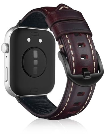 KeeFos Cinturino in Pelle Compatibile con Huawei Watch Fit 2, Donna Uomo Cinturino in Pelle, Cinturini in Regolabile per Huawei Watch Fit 2 - Rosso vino