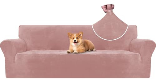 CYCMACO Samt Sofa Überzug 4 Sitzer, Sofabezug Elastische, Couch Überzug Haustier Katze Hunde, Universal Sofa Cover Moderne, Sofahusse Mit Armlehnen, Sofaschoner rutschfest, Rosa