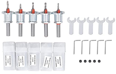 Countersink Drill Bit Set, 5PCS Countersink Bit with Depth Stop, Alloy Steel Adjustable Tapered Countersink Drill Bit Set Woodworking Carbide Tipped Countersink for Wood Plastic Soft Metal