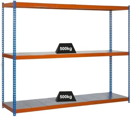 PROREGAL Schwerlastregal Metal Beast Three | HxBxT 200x210x60cm | Fachlast 500kg | Blau-Orange| Standregal Metallregal Lagerregal