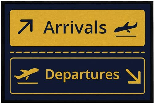 OM3® lustige Fußmatte mit Spruch - Flughafen - Arrivals Departures - Airport Style I - rutschfest & waschbar - 60x40cm -