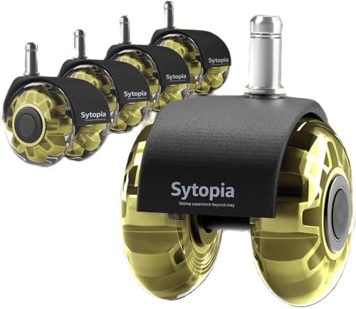 Sytopia Bürostuhl Rollen 11mm x 22 mm, 5er Set Rollen für Bürostühle, Super Leise und Weiche für Hartböden, Parkett, Teppich, Laminat, Keine Bodenschutzmatte Nötig (Gelb, Nicht für 1KEA 10mm Stift)