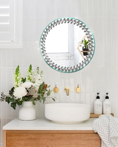 EONAZE Runder Spiegel Rund Glas HD Dekorative Wandspiegel Spiegelfliesen Selbstklebend Türspiegel mit Kristall Klebespiegel Für Wand Schminktisch Bad Wohnzimmer Flur Schlafzimmer (30x30cm)