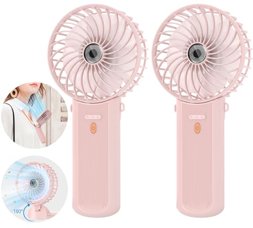 Lepwings Mini Ventilateur Portable, 2 Pièces Ventilateur de Poche USB Rechargeable, 4 Vitesse et 5,5-16 H de Travail, 180° Rotation, Petit Ventilateur Pliable pour Maison, Bureau, Voyage - Rose