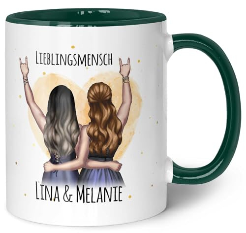 GRAVURZEILE Bedruckte Tasse mit Konfiguration - Beste Freundin - Umfangreich anpassbares Motiv zum selbst gestalten - Persönliches Geschenk für Freundinnen - Farbe: Dunkelgrün