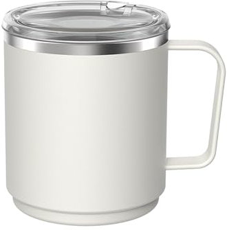 KeepCup Camp Mug, Reusable Stackable Insulated Stainless Steel with splashproof lid - 12oz (340ml) - Bone