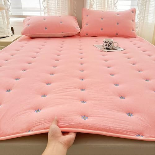 QUINTO Rose,90x200cm, Matelas de Sol en tatami de Pur Coton Tapis de Sol Matelas de lit Pliable Matelas de Sol Coussin de Couchage antidérapant pour dortoir à Usage Domestique Tapis Quatre Saisons