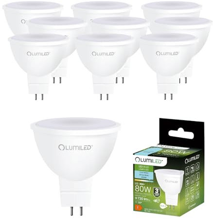 Lumiled 12V GU5.3 LED Lampen Leuchtmittel Spot 10 Stück Set, MR16 8W (entspricht 80W) 6500K Kaltweiß 720 Lumen 120° Abstrahlwinkel Spots Glühbirnen