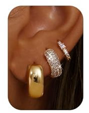Chriscoco 3Paar Ohrringe Gold/Silber Set Creolen Gold Ohrringe Creolen Damen Hypoallergen Goldene Ohrringe Damen Leichte Kleine Creolen für Mädchen
