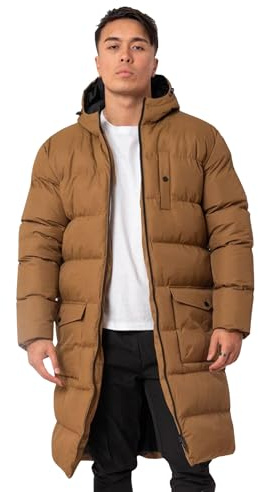 Soul Star Mens Long Padded Parka Coat Hooded Neck Full Zip Puffer Long Jackets for Men, Tan Colour, Size- L