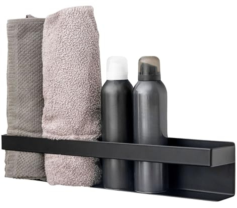 ELMOWO - Premium Edelstahl Handtuchregal ohne Bohren selbstklebend inkl. Spezialkleber (extrem sicherer Halt) - Bad Handtuchhalter Halterung für 5 Handtücher - Handtuch Regal für Badezimmer (schwarz)