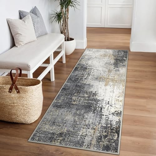 BEIMO Moderner Läufer Teppich 60x120 cm, Waschbar & rutschfest | Abstrakt Design, Kurzflor Klein Carpet, Rutschfest, Für Eingang, Flur und Bettvorleger Schlafzimmer, Pflegeleicht
