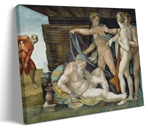 YiQuSoft Michelangelo Poster The Drunkenness of Noah, coole Kunstwerke, Gemälde, Wandkunst, Leinwanddrucke, hängendes Bild, Heimdekoration, Geschenkidee, Rahmenstil, 60 x 90 cm
