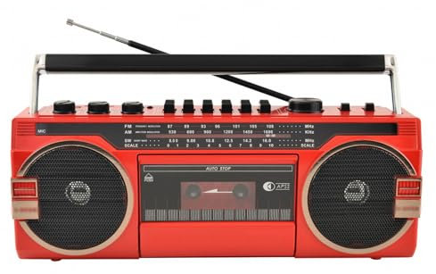 OZTYSGXM Retro Blueooth Boombox, Portable Cassette Player Boombox, Vintage Tape Radio Multi-Function Recorder - Built-In Large Capacity Battery, TF MP3 Player/Bluetooth, Classic 80s Style,Red