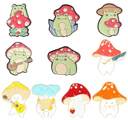 CHROMACRAFT Broche Grenouille Champignon 10 Pièces, Broche Grenouille Mignonne, Broche De Dessin Animé, Broche Amusante, Broche Décorative