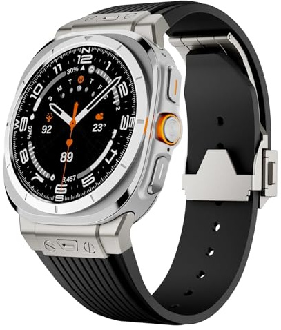 BCMCBV Luxuriöses Silikonarmband mit gebogenem Ende aus Metall für Samsung Galaxy Watch 7 Ultra 47 mm, Sportarmband für Galaxy 7 Ultra 47 mm, lückenloses Armband(Black Ti)
