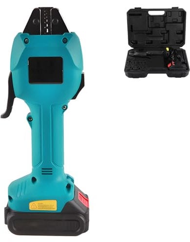 Pinza crimpatrice elettrica, utensile per crimpatura di terminali di batteria ricaricabile con 6 matrici, crimpatrice portatile per terminali di batteria con caricabatterie e blocco batteria(Green)