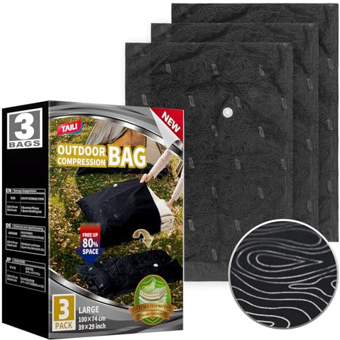TAILI Vacuum Storage Bags Outdoor 3 Pack Jumbo 100 x 74 CM Tear-Proof Travel Vacuum Bags Reusable Compression Bags for Travel, Clothing, Camping Waterproof, Wearproof, Punctureproof