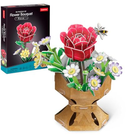 Puzzle 3D Flor DIY Rosa | Ramo de Flores | Maquetas para Montar de Flores Artificiales | 120 Piezas | Puzzle 3D Adultos y Niños Sin Tijeras ni Pegamento | Regalos San Valentin Cumpleaños o Navidad