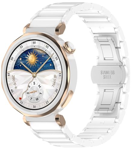 VeveXiao Bracelet de rechange en métal durable avec céramique compatible avec Huawei Watch GT 5 Pro 42 mm/GT 5 41 mm, bracelet de rechange en métal céramique de 18 mm pour femme (blanc)