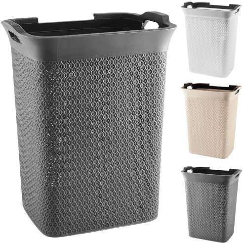 ZENQA Plastic Laundry Basket | Large 65 Litre Laundry Hamper Storage Washing Basket | Dirty Clothes Baskets with Handles | Laundry Basket Bin for Bathroom Bedroom (Grey - No Lid)