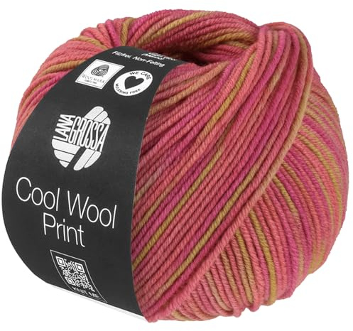 LANA GROSSA Cool Wool Print | Extrafeine Merinowolle waschmaschinenfest und filzfrei | Handstrickgarn aus 100% Schurwolle (Merino extrafein) | 50g Wolle zum Stricken & Häkeln | 160m Garn FB 840