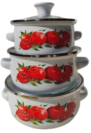 HuadaXtai Set di 3 Mini Pentole Smaltate Vintage per Cucinare in Casa, Rosso