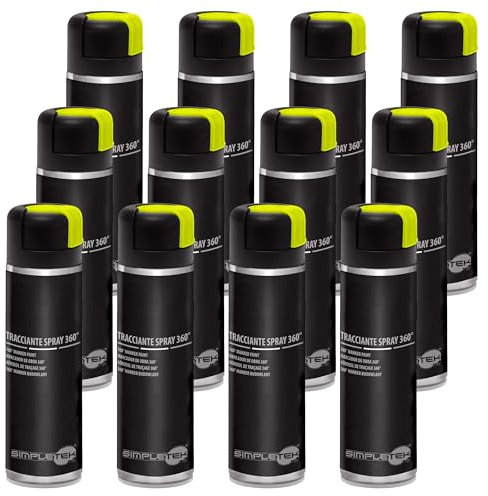 SIMPLETEK - 12 x Bombe de pulvérisation jaune fluo traceur marqueur 360° maçonnerie asphalte sols haute visibilité V403GIALLOF 500 ml (kit de 12 pièces)