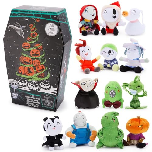 Disney Store Offizieller The Nightmare Before Christmas 13-Tage-Halloween-Countdown-Kalender – enthält 13 Mini-Disney-Plüschtiere mit Santa Jack Skellington, Sally, Zero, Oogie Boogie und mehr