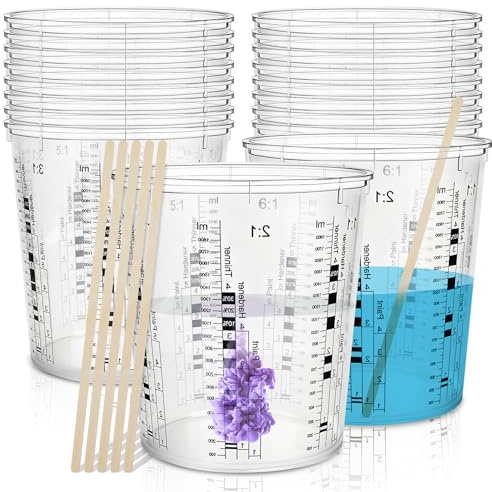 24 Pack Paint Mixing Cups, 2250ml Plastic Measuring Cups with 20 Stirring Sticks, Large Clear Paint Cup for Mixing Paint Pigment Resin Liquids