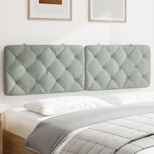 Mandloder Kopfteil-Kissen Hellgrau 183 cm, Samt Stoff, Wandpaneele Bett Rückenpolster, Weiche Schaumstoff Füllung, Komfortables Wandkissen für Schlafzimmer