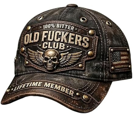 Generisch Old Fuckers Club Vintage Baseball Cap, gestickt „100% Bitter Lifetime Member“, verstellbare Kappe aus gewaschener Baumwolle im Used-Look (1PC)