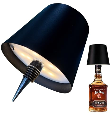 XVZ Wireless Bottle Lamp - 3 Colour Bottle Lights, USB Rechargeable Table Lamp, Modern Dimmable Wireless Lamp for Restaurants, Bar, Party, Home Decor & Gift Idea - Black